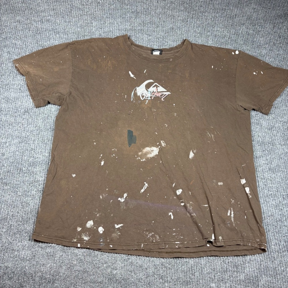 Vintage Quiksilver Shirt Men's XXL Brown Graphic  Distressed Paint Splatter Surf